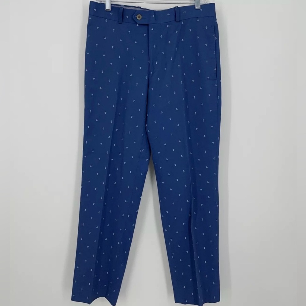 NWT Men’s Bar III Mens Blue Anchor Print Slim Fit Pants Trousers Size 34 x 30
